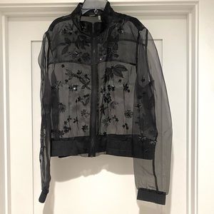 Elie Tahari Silk Embellished Beaded Bomber Jacket